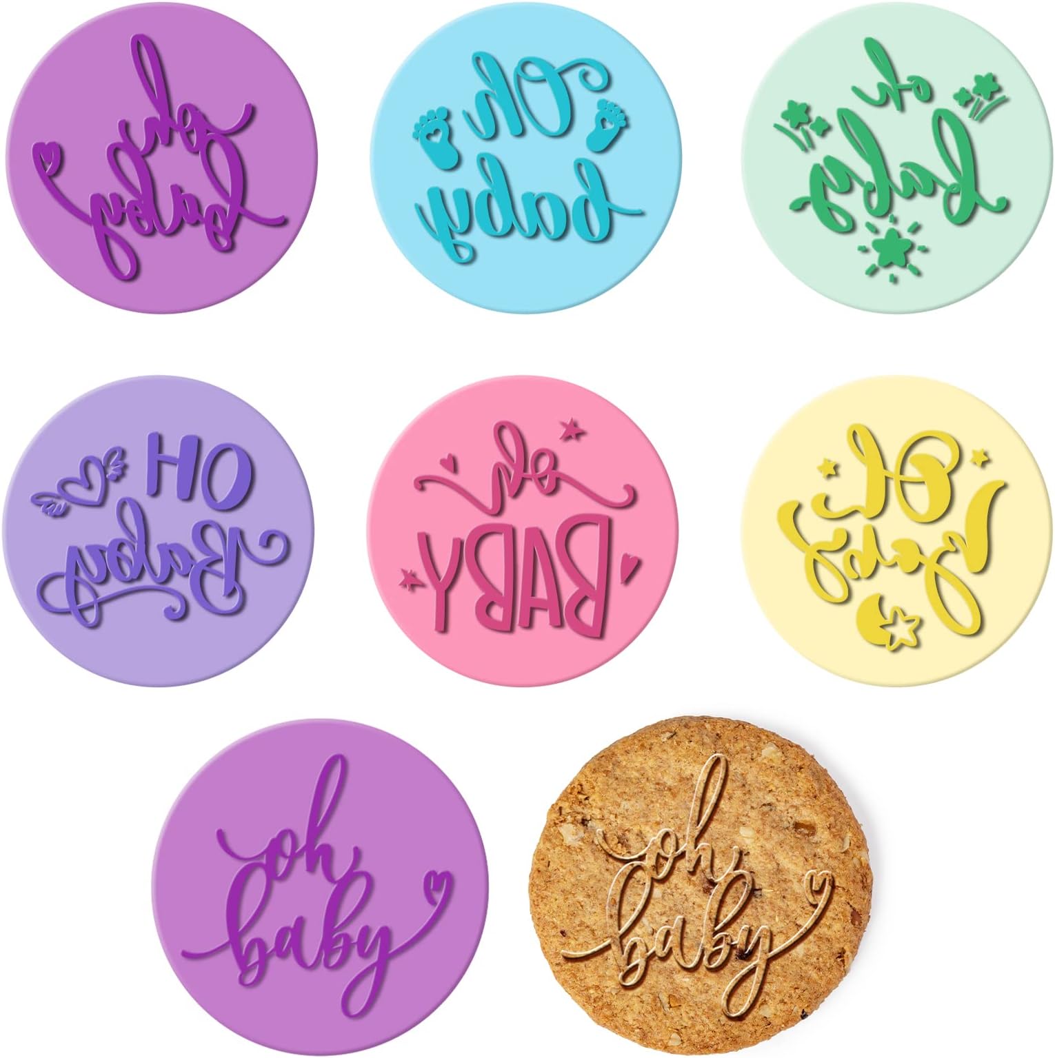 Newtay 6 Pcs Baby Shower Fondant Embosser Cookie Stamps 3D Design Shower Cookie Cutters Stamp for Party Decorating Fondant Icing Cupcake Cake(Baby)