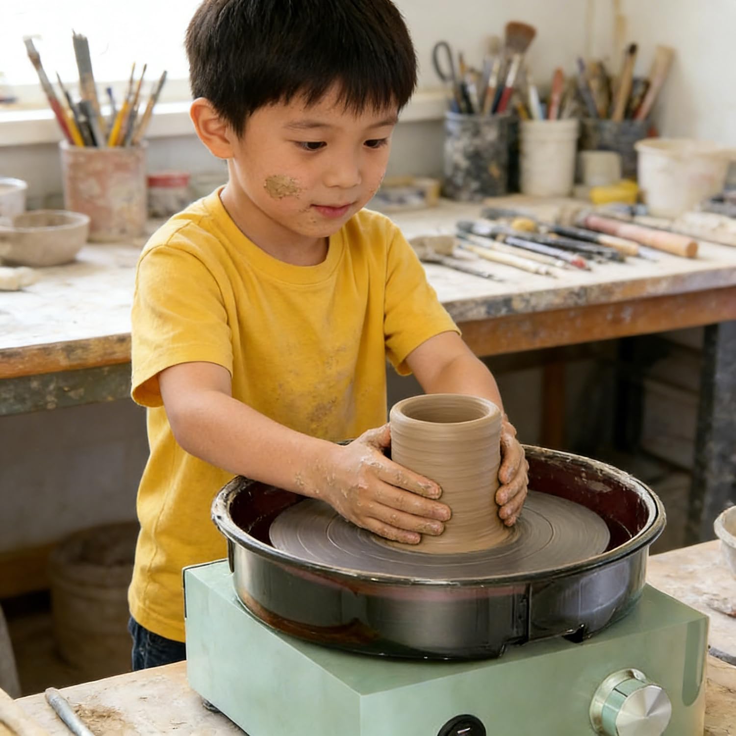 Elektrische Töpferscheibe, 15 cm Drehteller Zwei Wege Drehung Pottery Wheel, Stufenloser Geschwindigkeit Töpfermaschine, Töpferei DIY Maschine Für Anfänger, Kinder