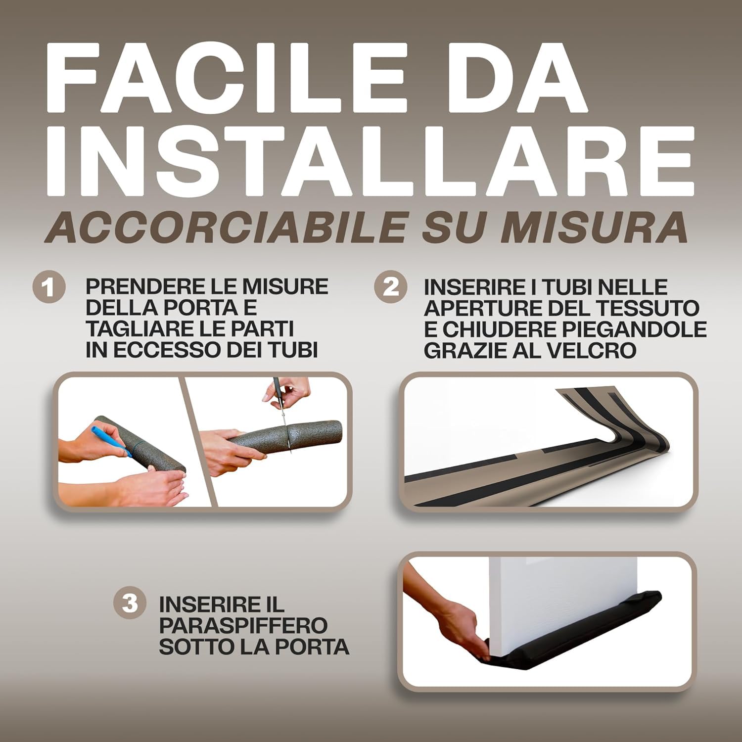 WÖRTHIT - Paraspifferi Sottoporta Impermeabile per Porte Blindate e Normali Interne ed Esterne - Si Accorcia su Misura - Protegge dal Freddo, Umidità, Acqua e dagli Insetti - Lavabile (Nero 80cm)