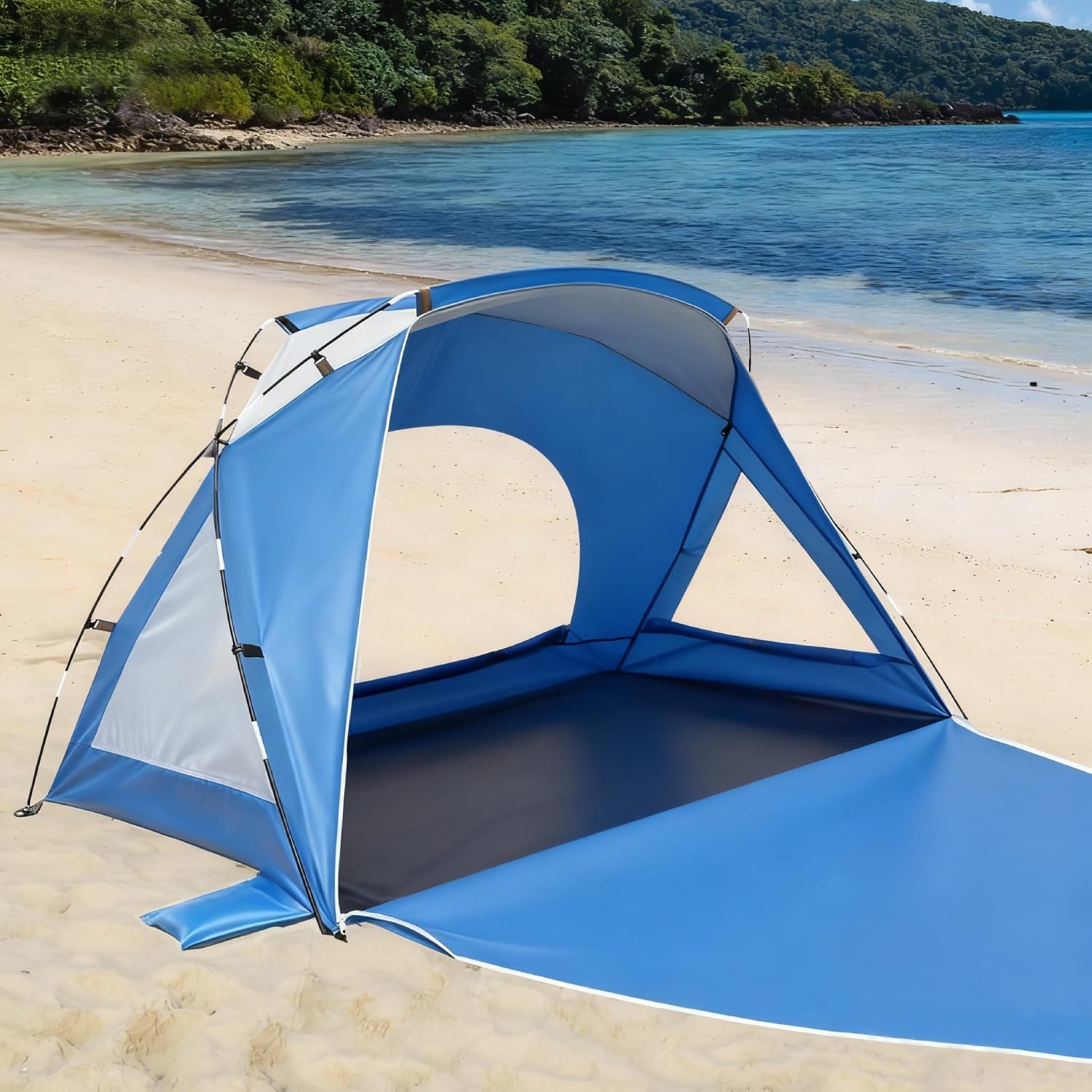 Beach Tent, Portable Sun Shelter for 2/3/4/6-8 Person with UPF 50+ UV Protection, Easy Setup Waterproof Beach Shade Canopy Cabana for Family Outdoor and Picnics, Fishing with Carrying Bag Blue Compact 1-2 Person