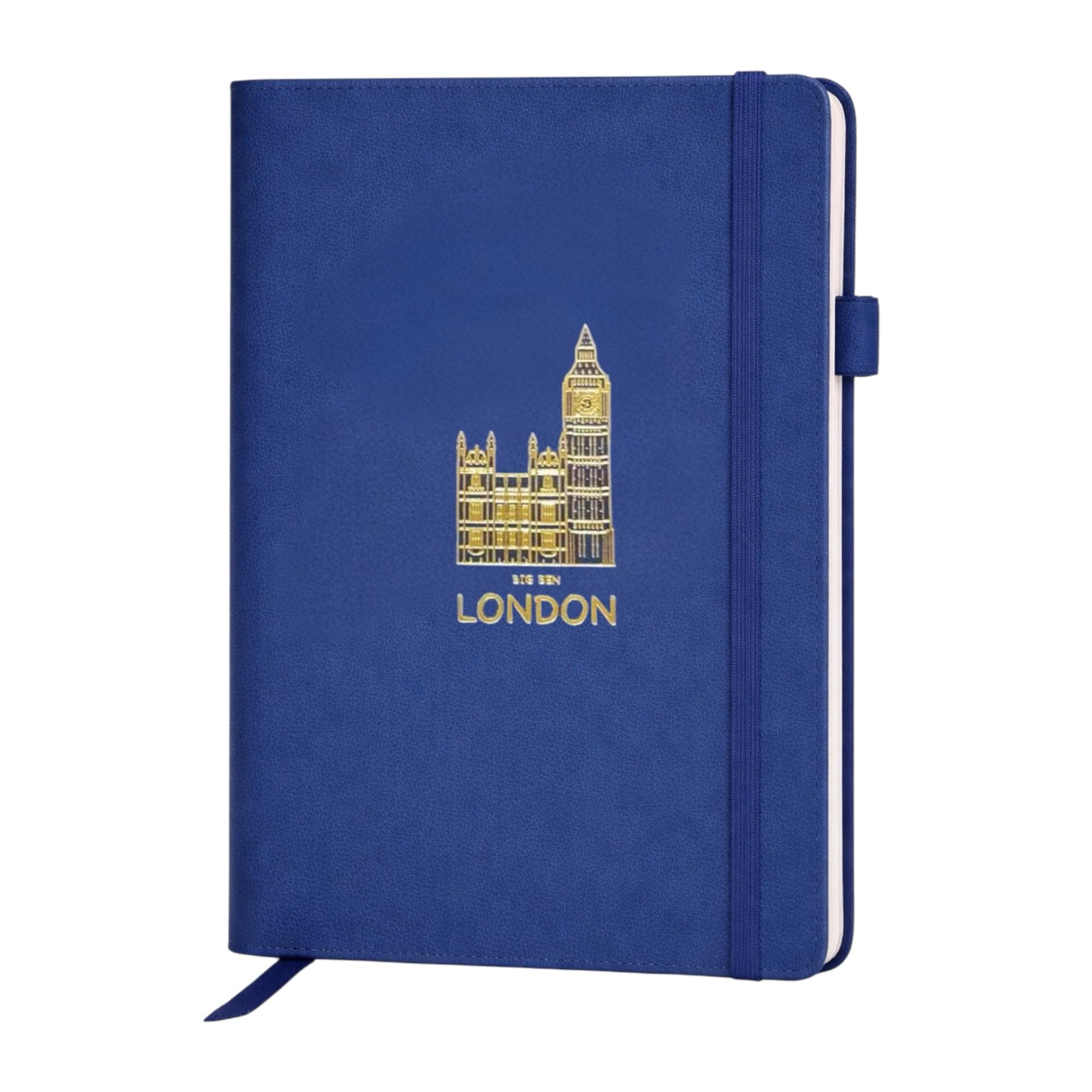 Premium A5 Thermo PU Leather Journal Notebook – London Souvenir Skyline Blue Notebook - 192 Pages, Pen Loop, Rear Pocket & Bookmark, London Eye, Big Ben & Tower Bridge Travel Notebooks (Big Ben, Blue)