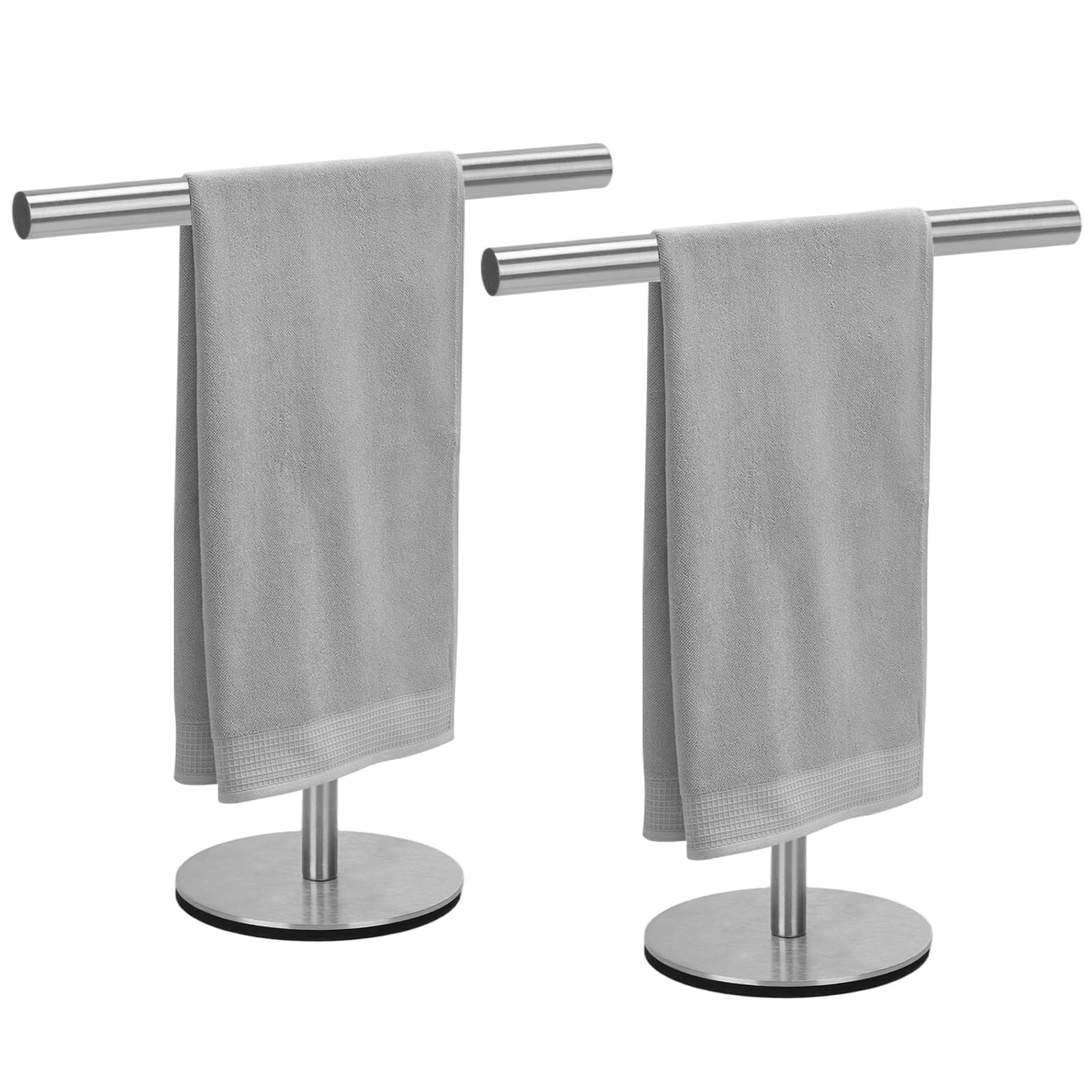 2 pcs T-Shape Towel Holder, Towel Rack Stand for Bathroom Vanity Countertop, Towel Bar for Bathroom Kitchen (Silvery)