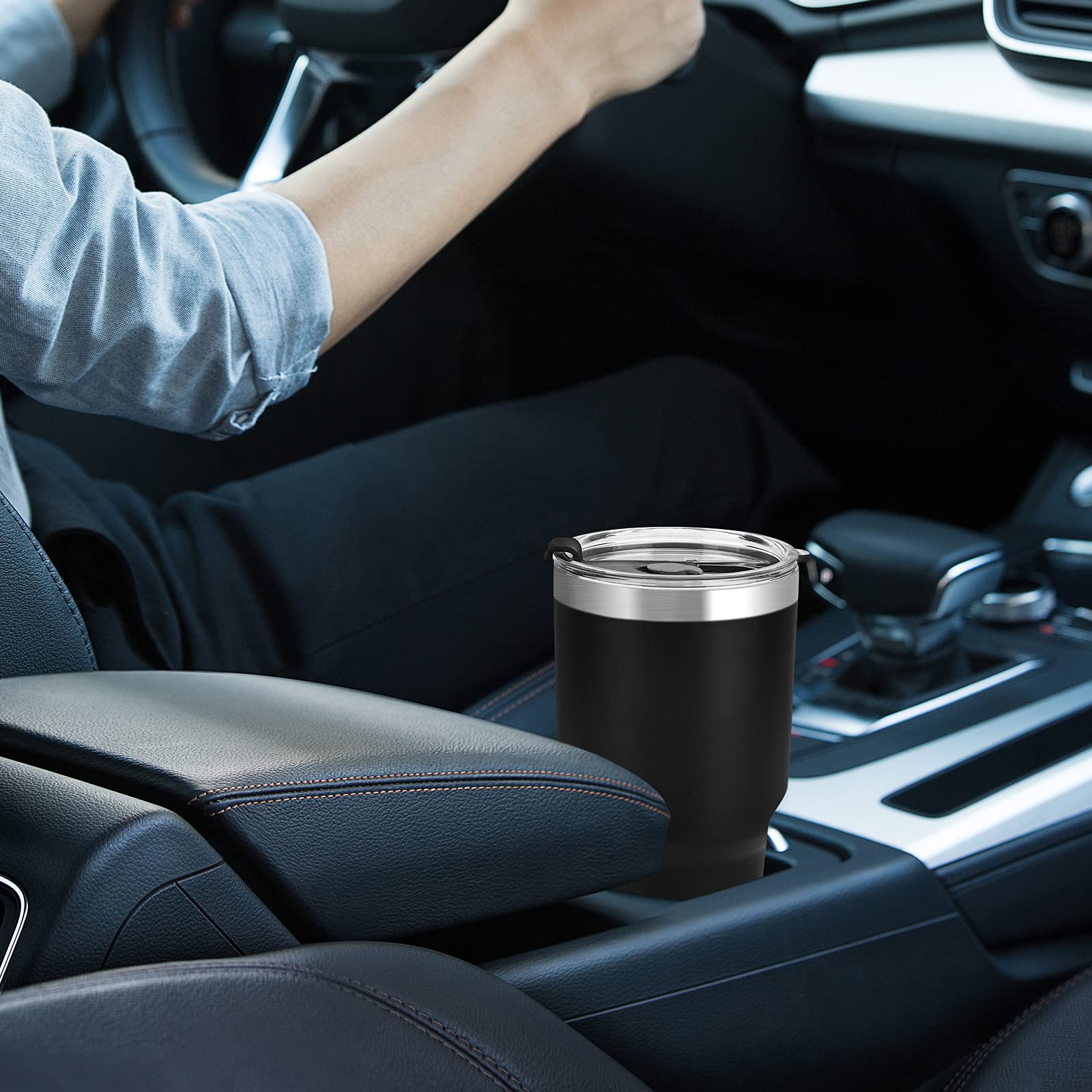 GDSHJKLW Confezione Di Bicchieri Da Caffè Con Coperchio E Cannuccia, In Acciaio Inox, A Prova Di