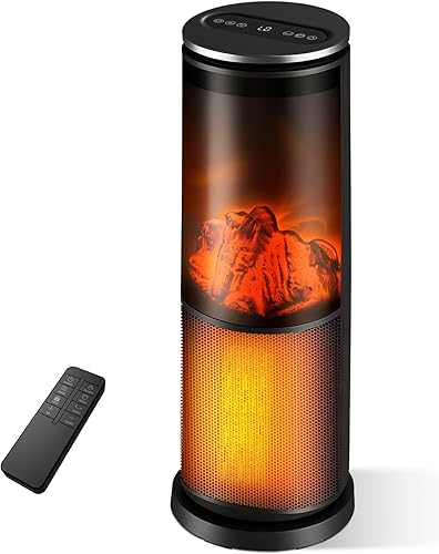 Miniatura 1 de Manastin Calentadores de espacio de 25 pulgadas para uso en interiores, calentador eléctrico de torre de 41-95  con control remoto, efecto de llama,