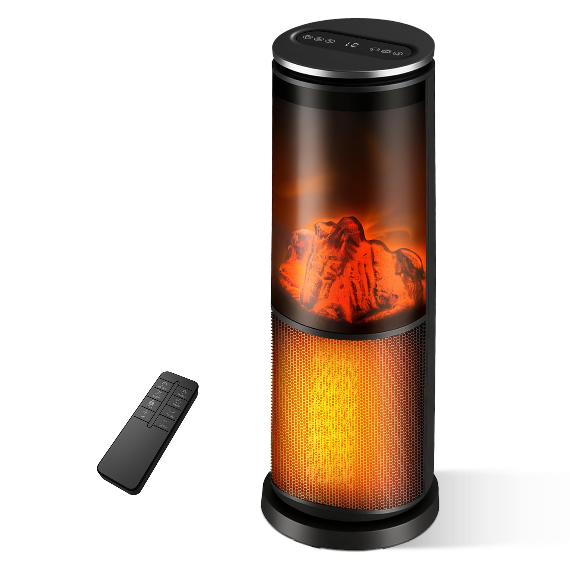 Manastin Space Heaters for Indoor Use 120 Oscillation Electric Heater with Remote Adjustable Thermostat Flame Effect 24H Timer