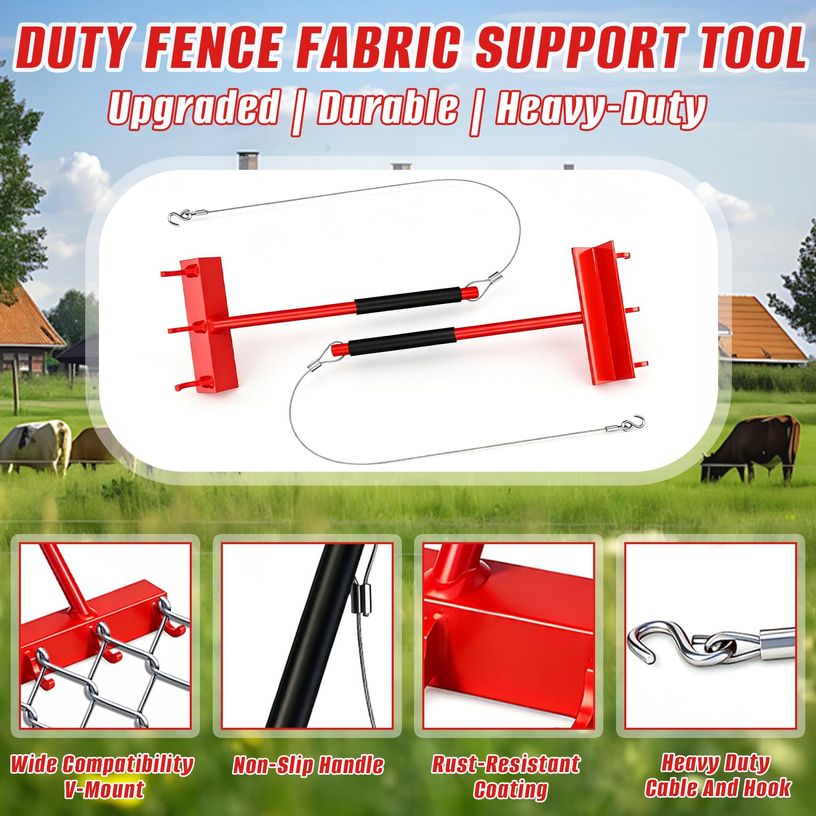 Set di 2 tenditori per recinzioni a catena, robusti tubi superiori, con corda in acciaio da 70 cm e 3 ganci, acciaio al carbonio, alta forza di trazione, utilizzabile da una persona (set da 2)