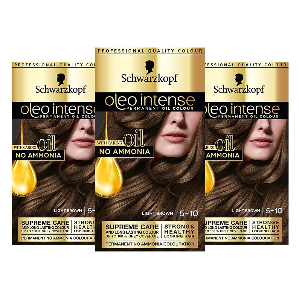 Schwarzkopf Oleo Intense Blonde Hair Dye, Permanent Oil Colour, No Ammonia, Covers Greys, 5-10 Light Brown