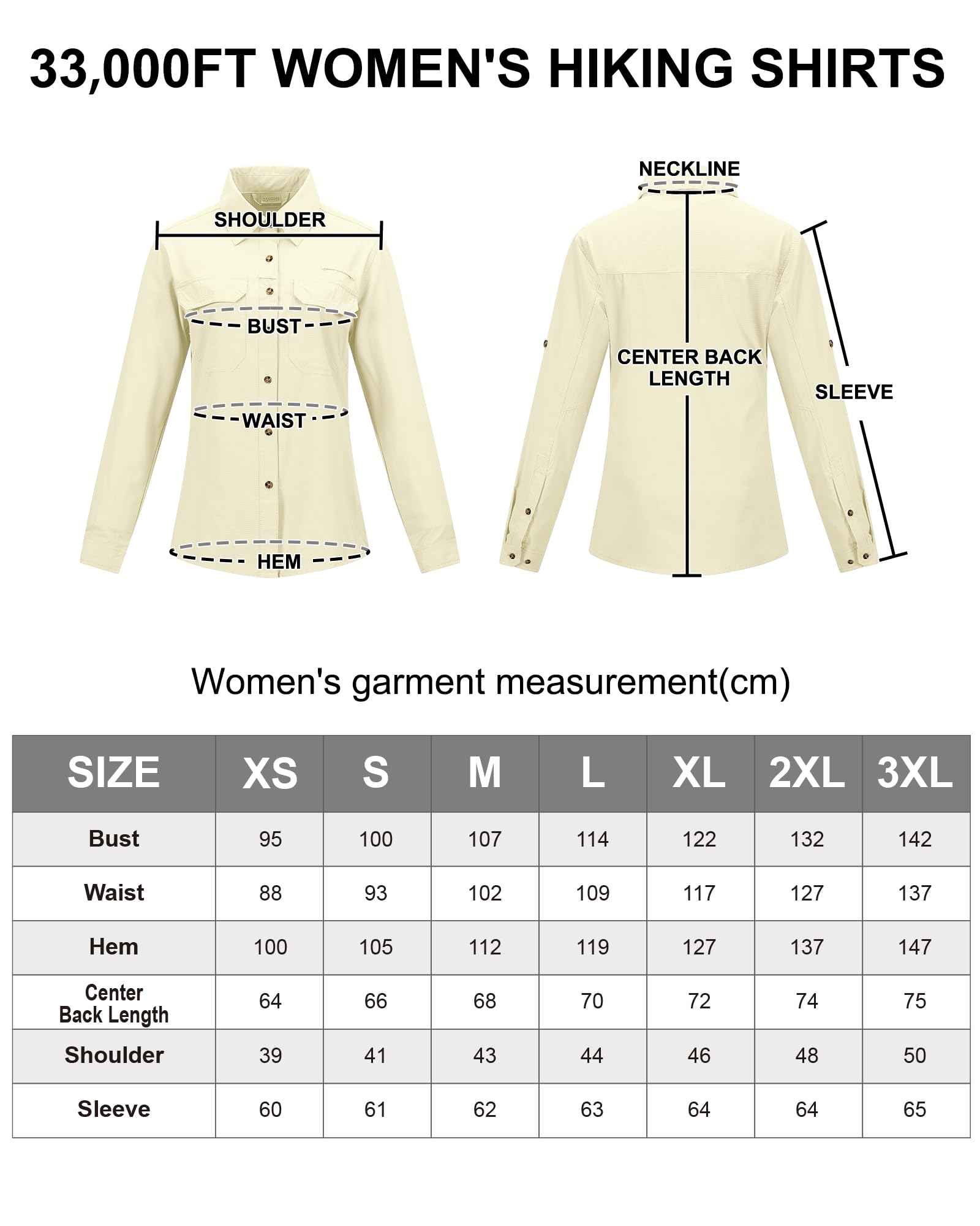 33,000ft Camisa para mujer UPF50+ con protección UV, de secado rápido, para tiempo libre, manga larga, para senderismo, pesca, safari, viajes, golf, amarillo claro, XL