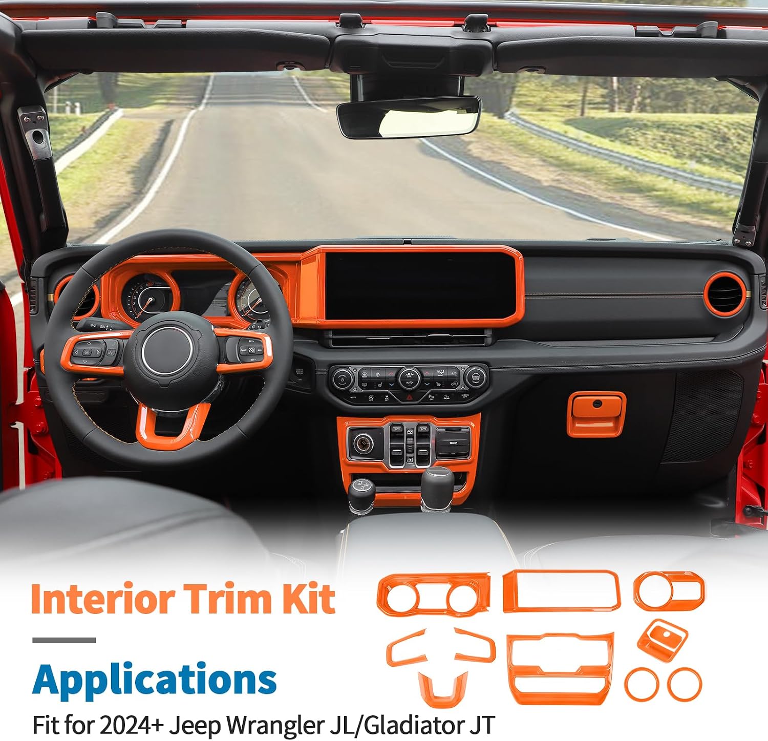 JeCar 11pcs Orange Interior Trim Kit for 2024 2025+ Jeep Wrangler JL JLU & Gladiator JT