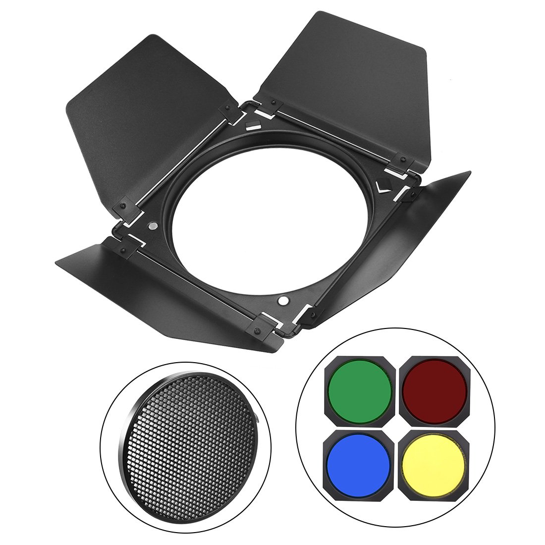 Aexit Set of Lighting fixtures and controls 4 Color Light Gel Filter Sheet + 18cm Dia Honeycomb Grid Baffle