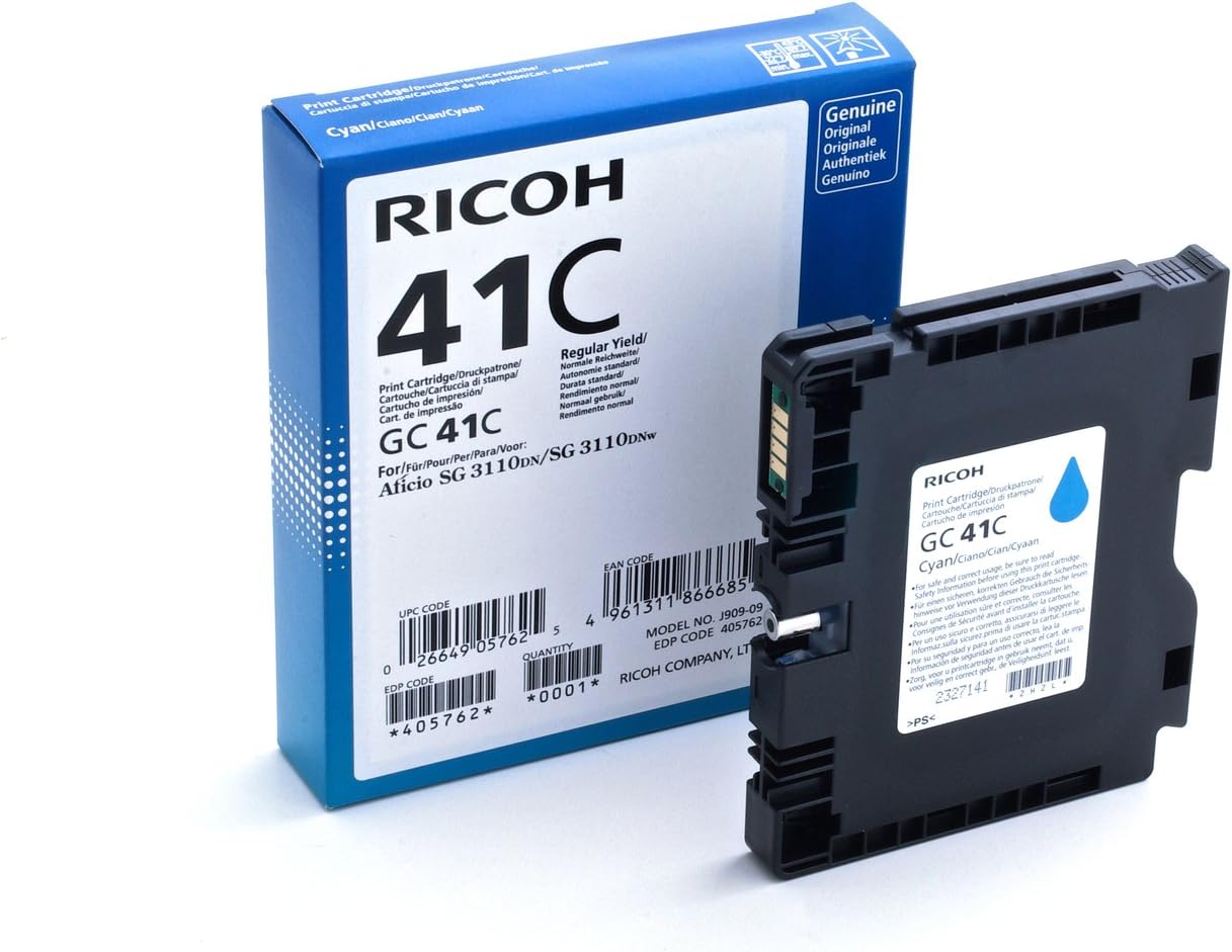 Ricoh Cyan Ink Cartridge, 2200 Yield, Type GC41C (405762)
