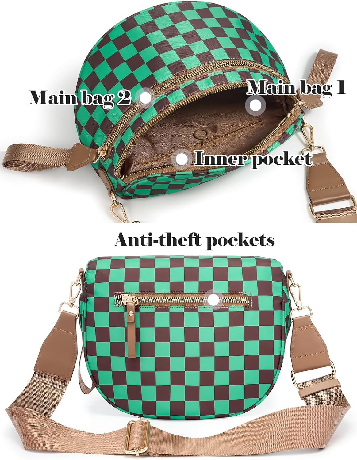 Black and White Checkered Crossbody Bag Bum Bag for Women,Spacious Checkered Purse Fanny Packs Belt Bag thumbnail