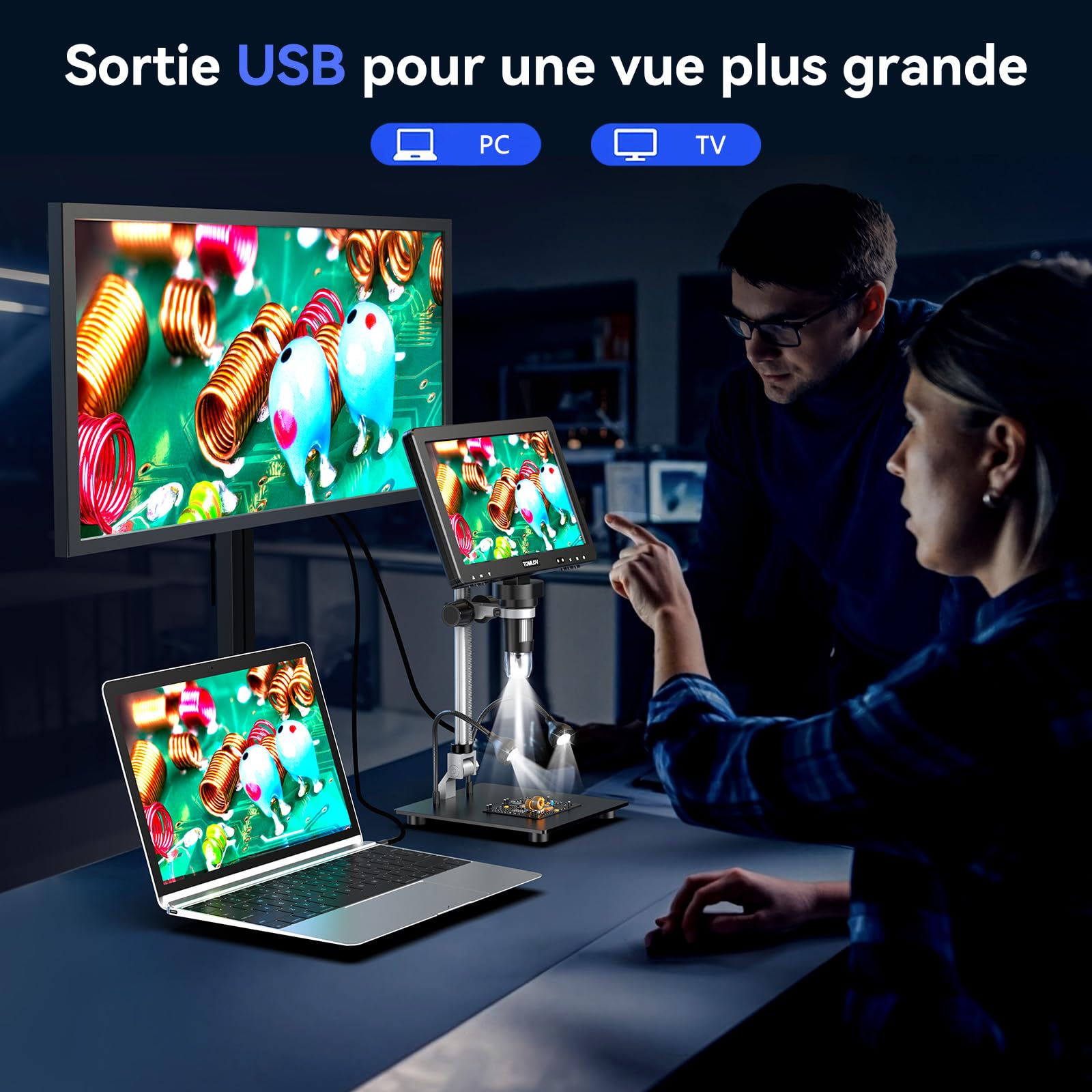 TOMLOV DM9 Max Microscope numérique 10,1 Pouces 20MP Caméra de grossissement de Monnaie écran IPS HD LED réglable Compatible PC/TV