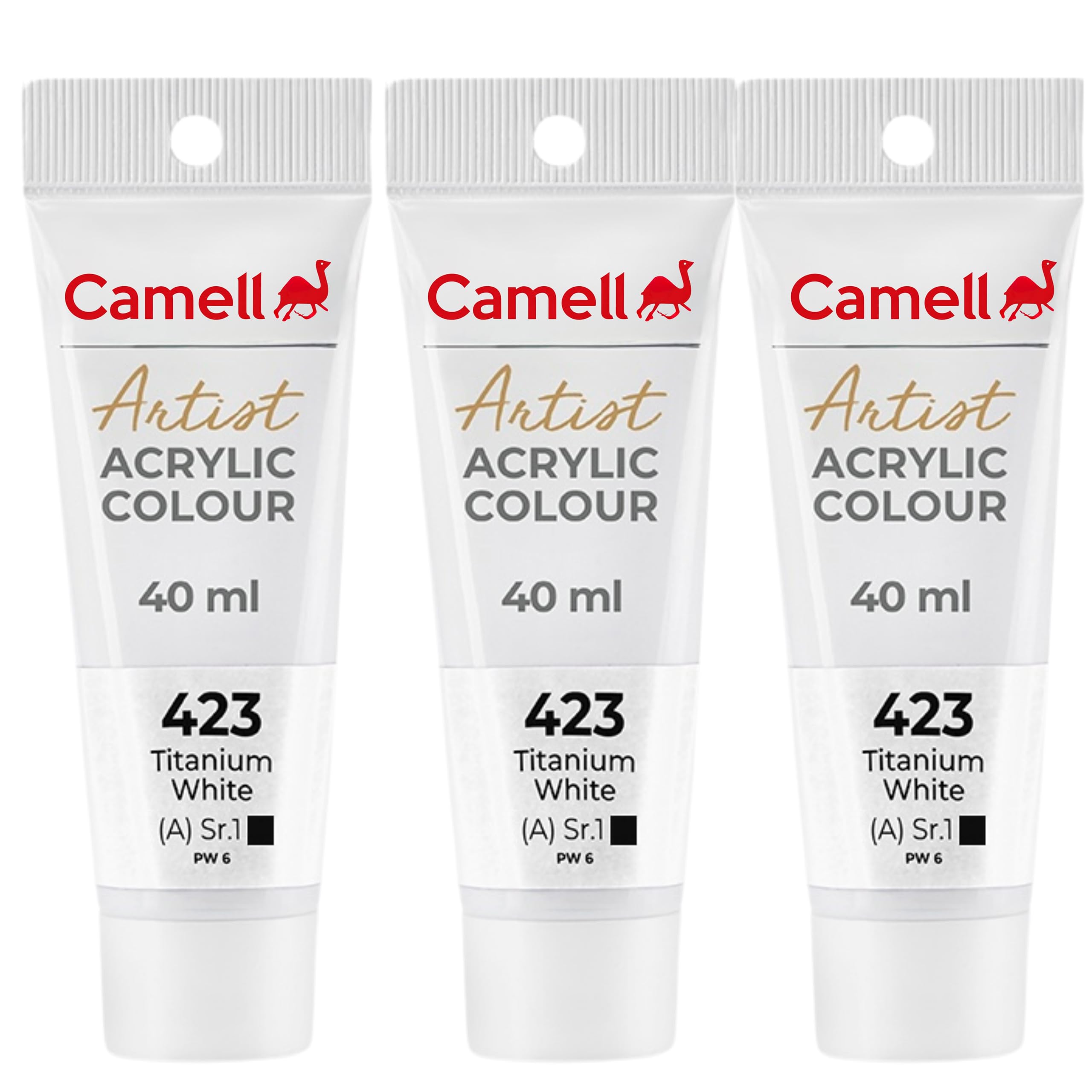 Camell Camliin Artist Acrylic Paint Colour 40ml Titanium White 3Pcs-image-48