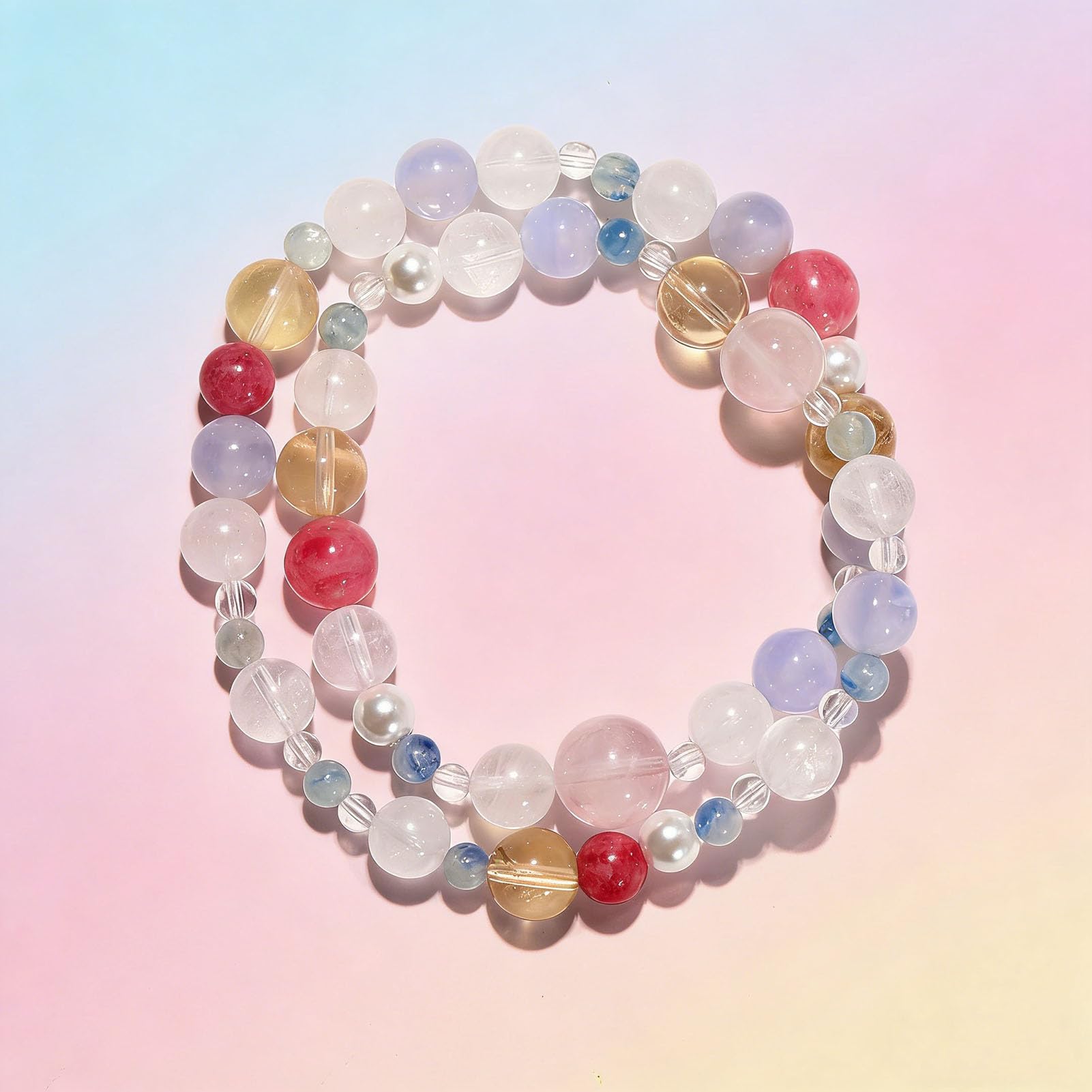 Bracciale in Cristallo Blu, Quarzo Rosa Rosa e Quarzo Trasparente – Gioielli con Pietre preziose multipietra per la Comunicazione Calma, L'Amore per se Stessi e l'amplificazione