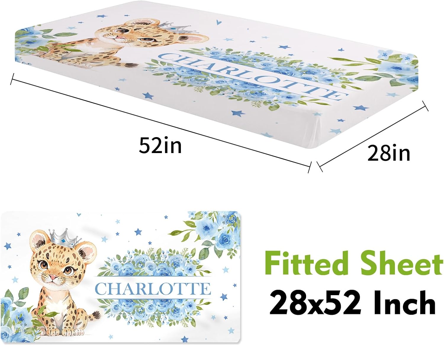 Custom Crib Bedding Set for Infant Babys, 2 Piece Animal Theme Set with Blanket and Crib Sheet, Personalized Infant Crib Bedding Sets with Name, Newborns Gifts