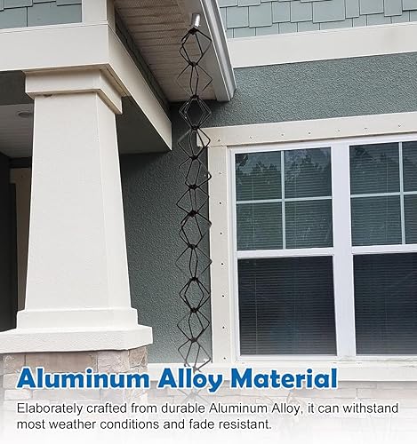 Miniatura 3 de ntumLeap Aluminum Alloy Rain Chain Rhombic, Downspout Replacement Rain Gutter Chain Rings, Black Water Guide Diverter Chains with Hook, Outdoor