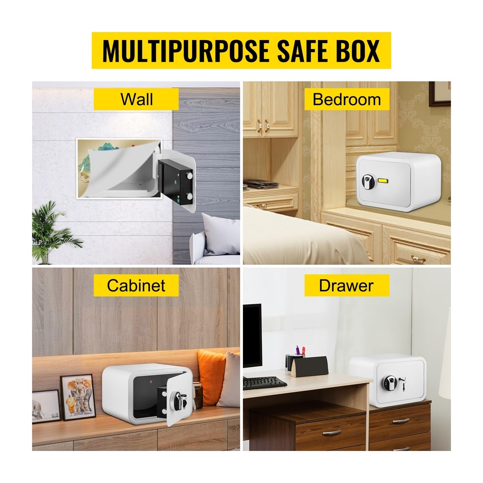 Coffre-fort à empreintes digitales pour clés - 0,5 m³ - Boîte de dépôt cachée avec 2 clés - Rangement sécurisé de l'argent pour la maison et le bureau - Idéal pour la location (blanc)