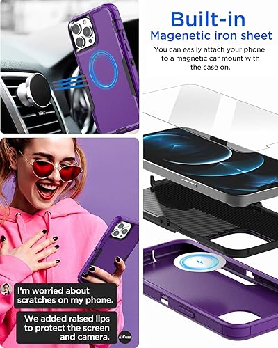 Miniatura 5 de AICase Funda magnética para iPhone 14 Pro, soporte magnético para automóvil, resistente de 2 capas, resistente a los bolsillos, protección de grado