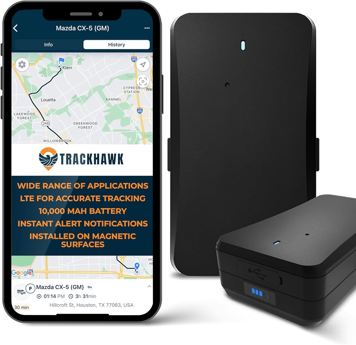 Trackhawk GPS Locator - GPS Tracker Device for Vehicles, Location Tracker, Asset Security, Hidden - Automotive Tracking Device, Magnetic, 4G LTE Live-Tracking - Subscription Required - TH-MAG