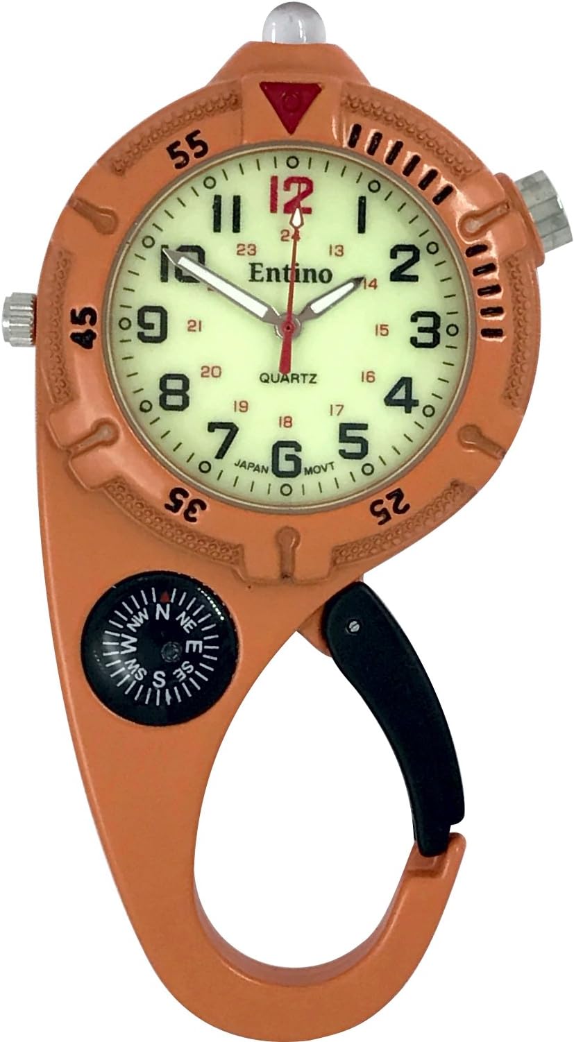 Clip-On Glow-in-the-Dark Watch with Light and Compass -Orange
