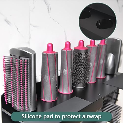 Miniatura 5 de Fippkargo Soporte de montaje en pared compatible con Dyson Airwrap Supersonic secador de pelo, estante con ganchos para accesorios, organizador 2 en