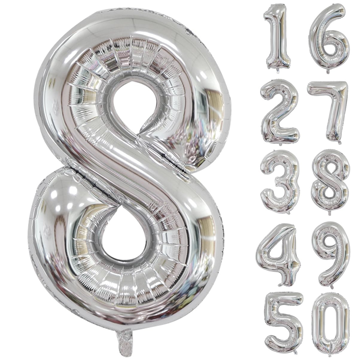40 inch Silver Number Balloon Giant Foil Helium Balloons Silver Number 8 Balloon for 8th Birthday Party Anniversary Decorations Supplies