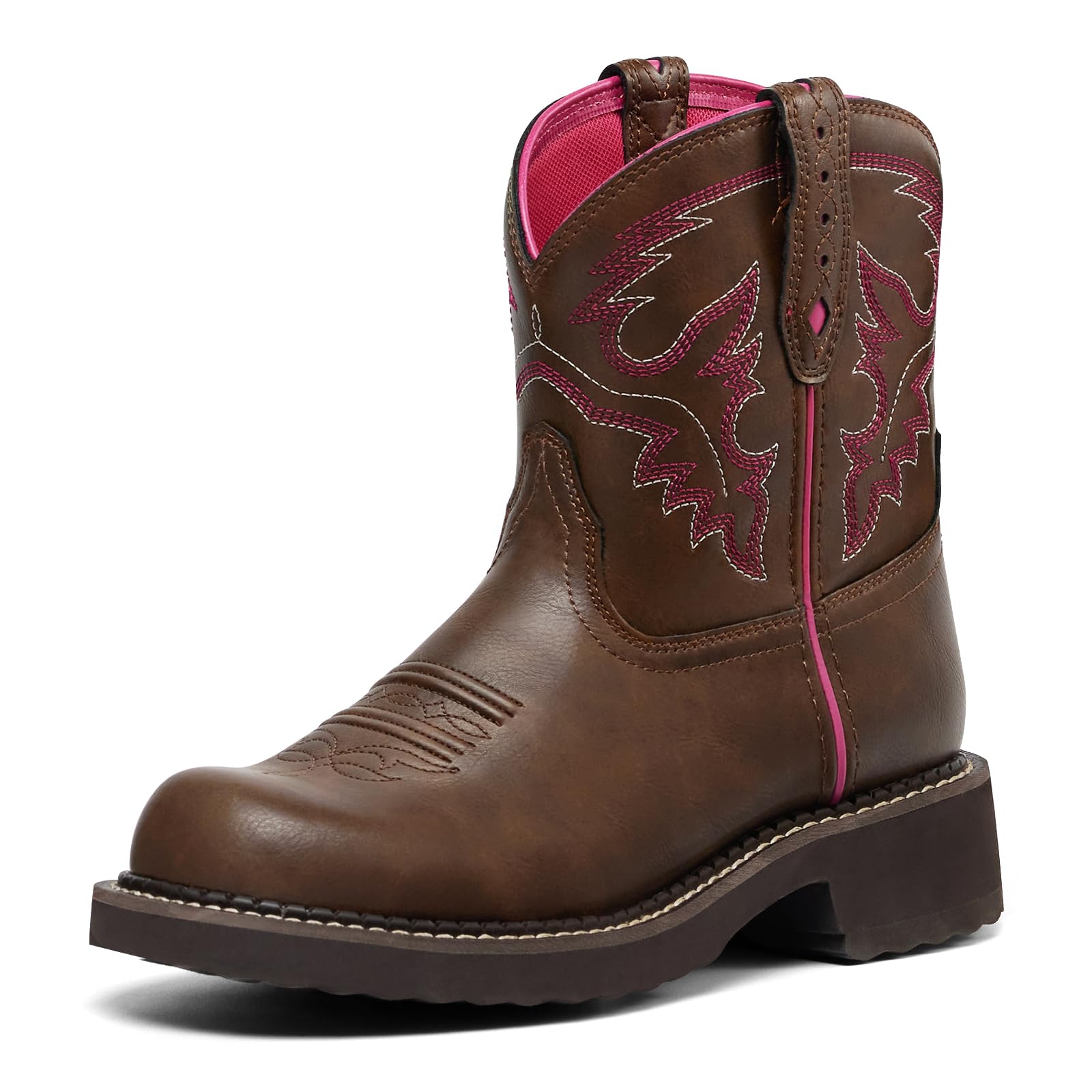 Round Toe Western Ankle Boots for Women Embroidered Cowgirl Booties Short Cowboy Boots - Brown Black