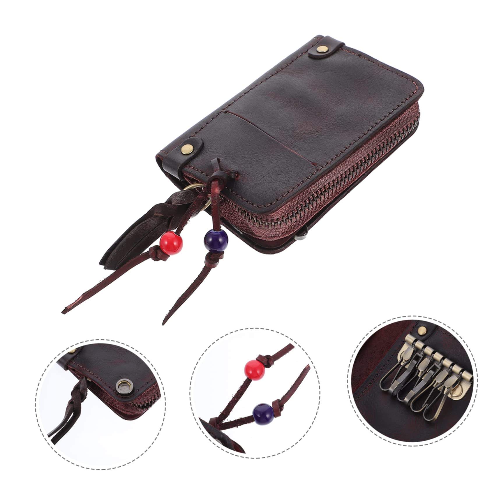 Mobestech 3 Pezzi Portachiavi Borsa Per Chiavi In ​​Pelle Borsa Di Pelle Bovina Sacchetto Di Immagazzinaggio Portachiavi Portafoglio Sacchetto Chiave Portafoglio Per Uomo Cerniera Borsa Per