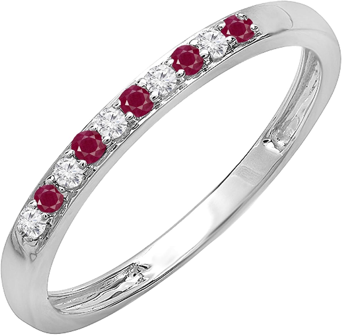 Dazzlingrock Round Ruby & White Diamond Alternate Stone Wedding Band | Women | 10K Real Solid Gold