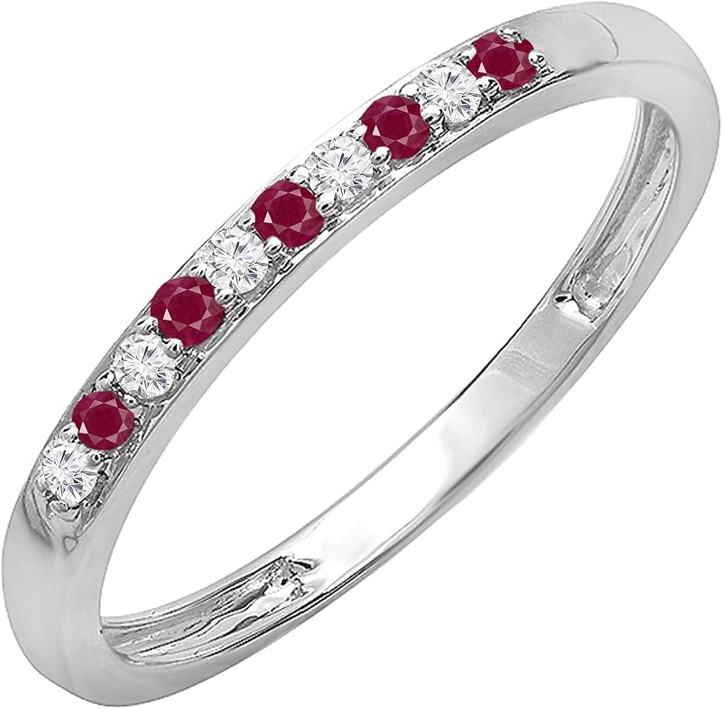 Dazzlingrock Round Ruby & White Diamond Alternate Stone Wedding Band | Women | 10K Real Solid Gold