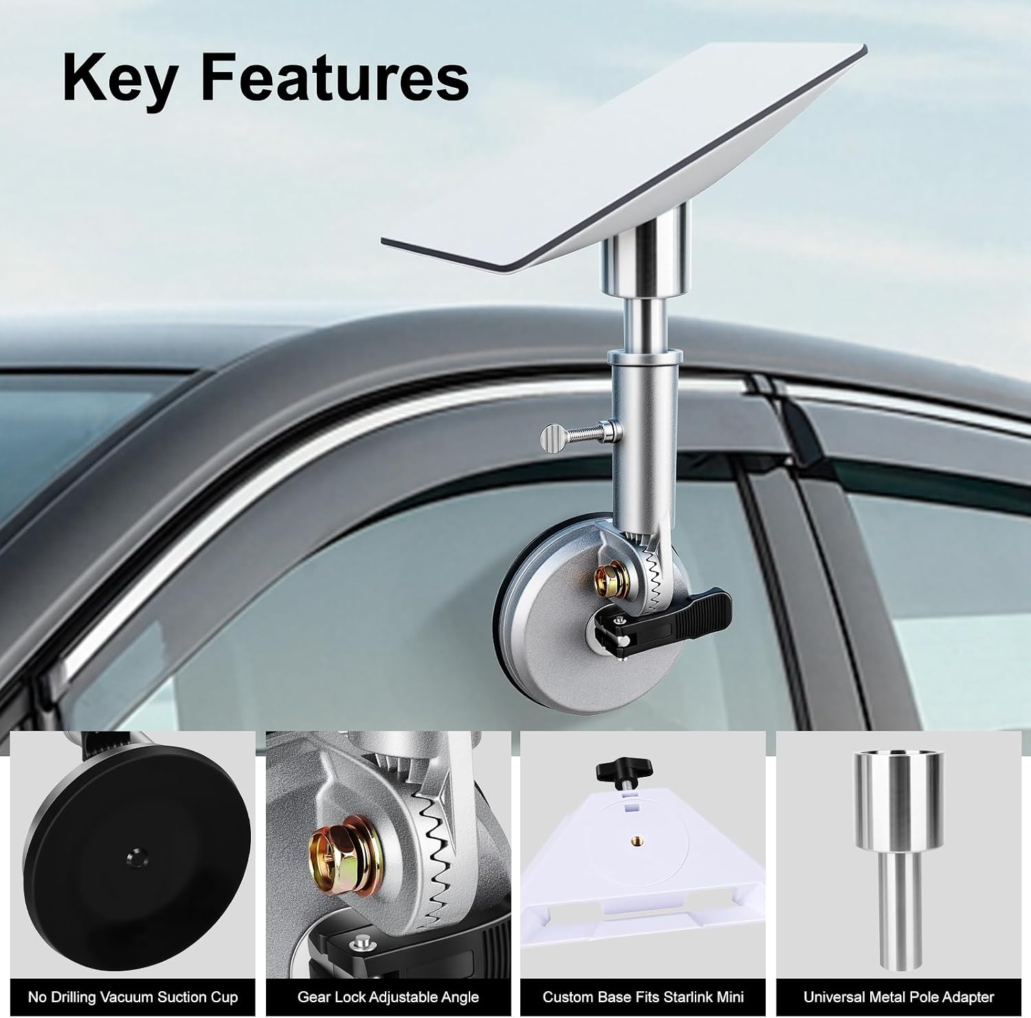 Starlink Mini Suction Cup Mount, Aluminum Drill‑Free Adjustable Holder