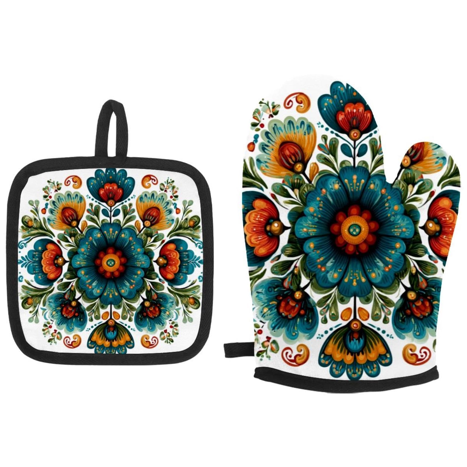 Gants de cuisine style folklorique norvégien romarin, cadeaux de fête