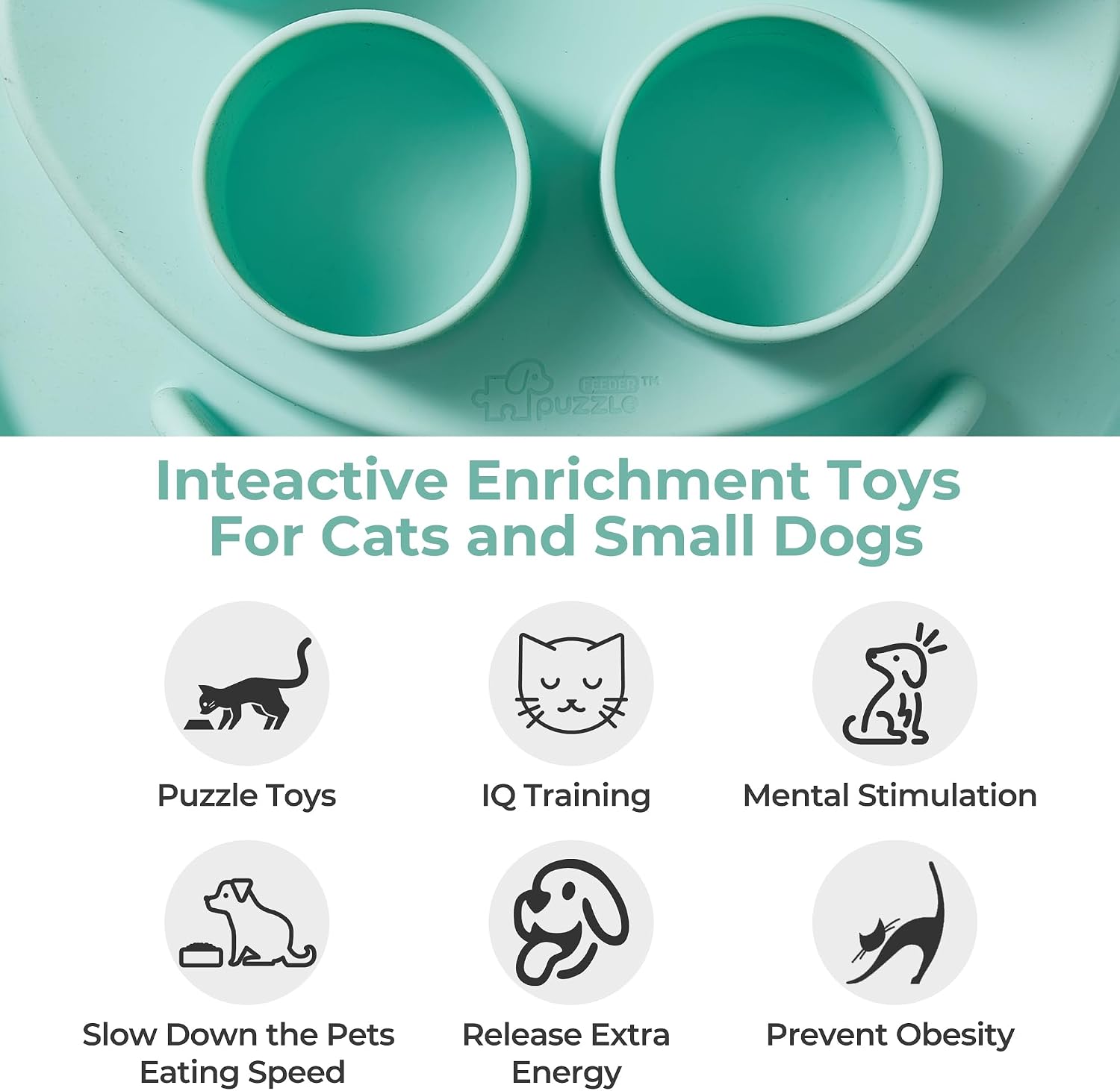 Puzzle Feeder Slow Feeder, Interactive Cat Puzzle Toy for Mental Stimulation, Silicone Cat Enrichment Toys, Reduces Boredom and Trains Intelligence, Green