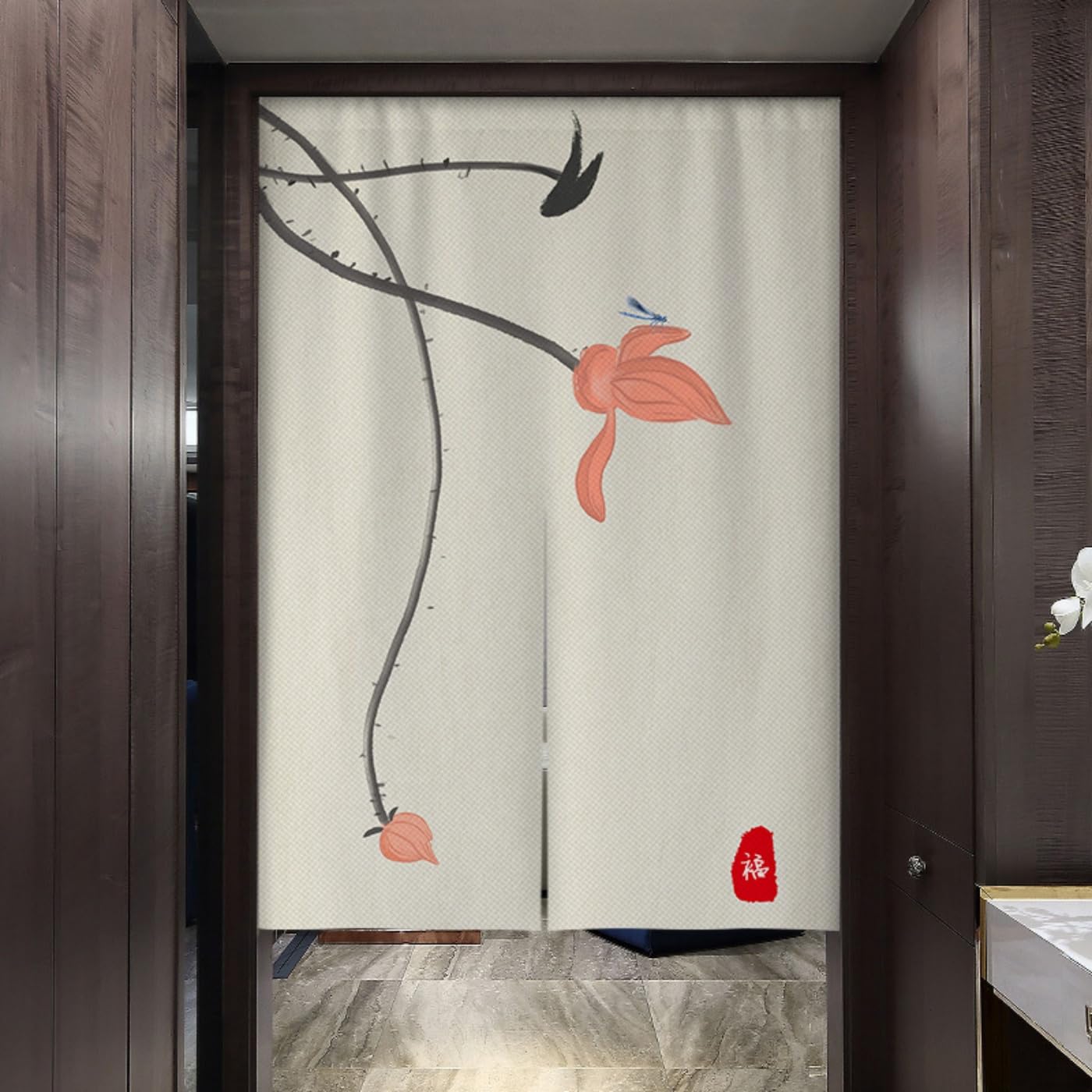 Guest Ruyunlai Japanese Noren Doorway Curtain, Ml4 Lotus Flower, 60x90cm