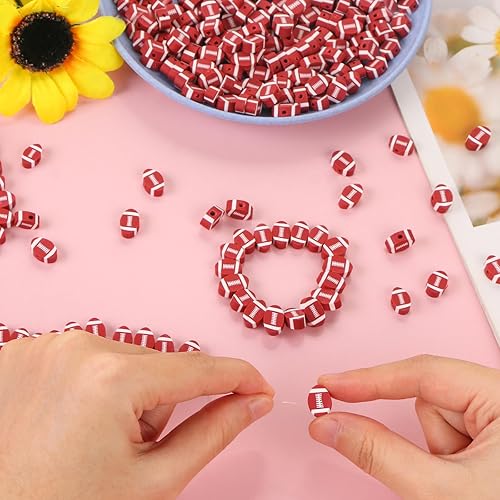 Miniatura 3 de EVERMARKET Sports - 200 cuentas de fútbol para hacer joyas, cuentas de arcilla polimérica a granel, cuentas de fútbol de rugby de 0.472 pulgadas con