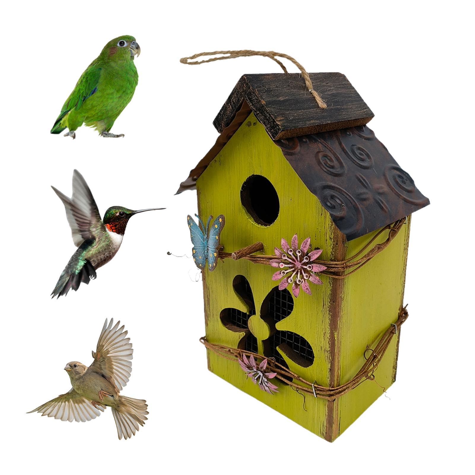 Niedliches aus Holz – dekoratives hängendes Vogelhaus den Außenbereich für Garten, Terrasse und Park (grün)