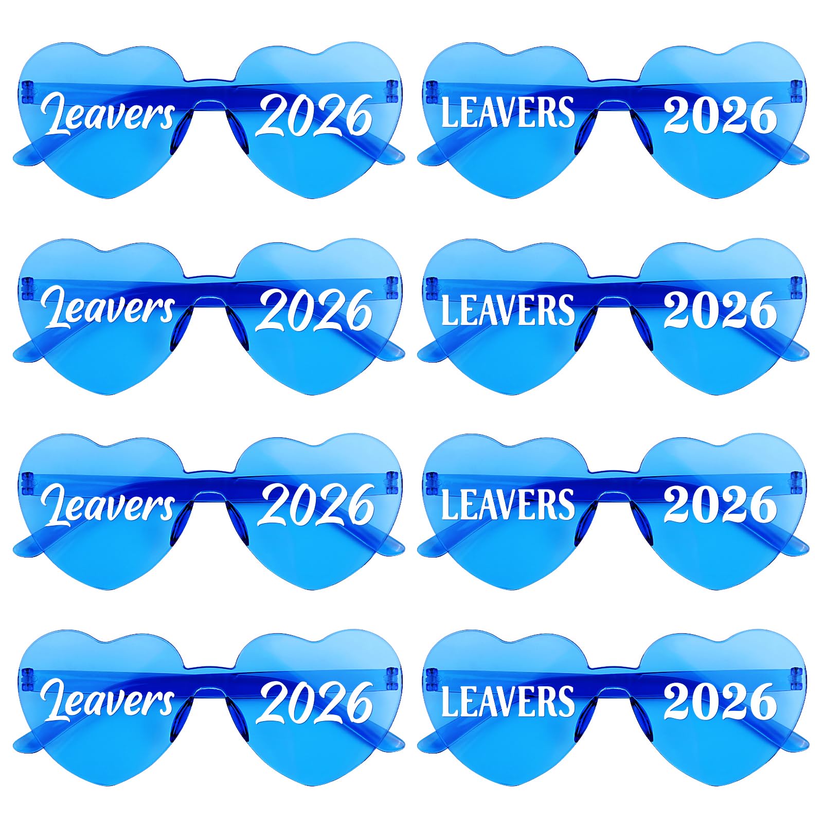 DOORIO 8 Pack Leavers 2026 Glasses, 2026 Graduation Party Sunglasses Bulk Heart Shaped Prom Party Favours Leavers Gifts for High School College (Leavers 2026, Blue)