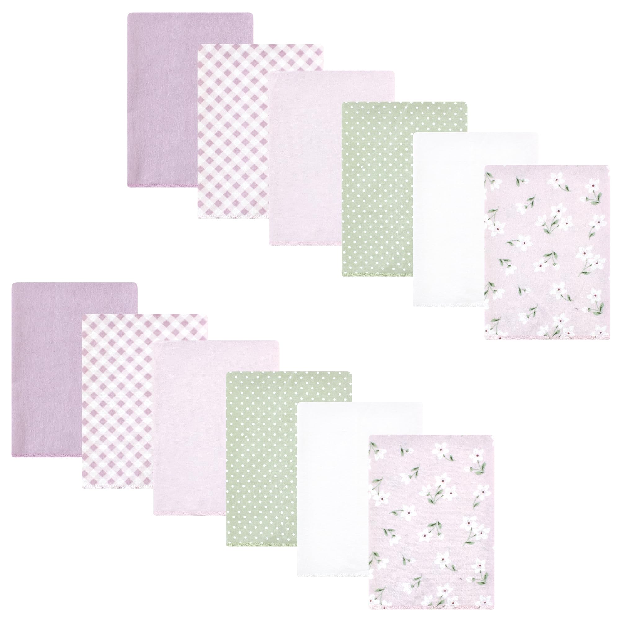 Hudson Baby Unisex Baby Cotton Poly Flannel Burp Cloths Bundle, Purple Dainty Floral, One Size