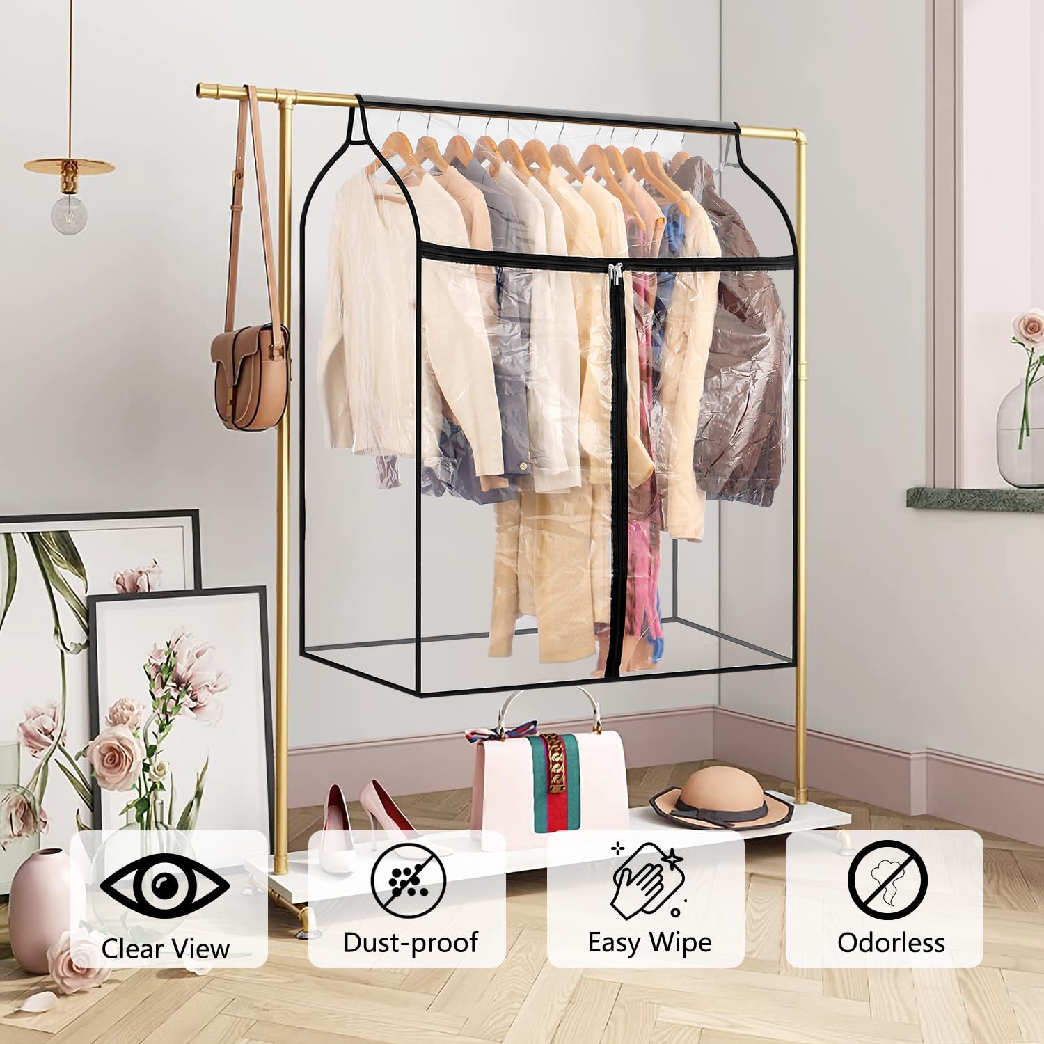 Bolsa de ropa colgante para armario, almacenamiento de ropa de invierno con ventana transparente, bolsa grande para ropa con cremallera, protector de vestido a prueba de polvo (grande)
