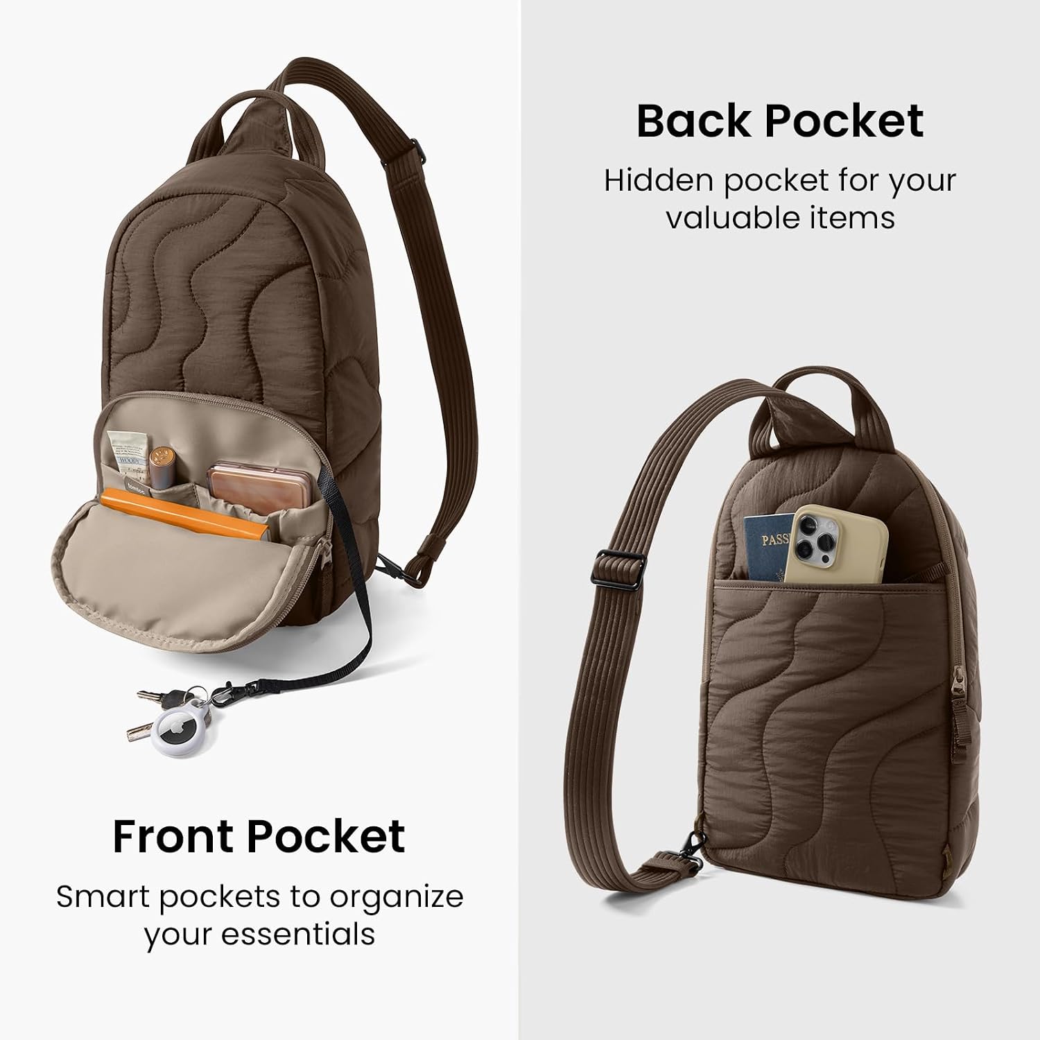 tomtoc 10L Crossbody Sling Bag Backpack for Women, Trendy Puffer Quilted Padded Bag for 13-inch Macbook Air, Macbook Neo A18, 11" iPad Air/Pro, Nintendo Switch 2, Lightweight Travel Chest Bag Daypack