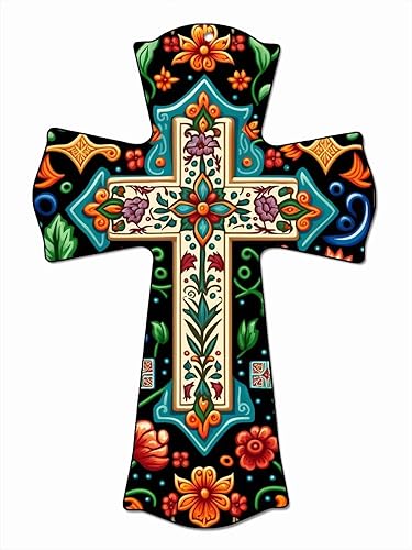 Miniatura 1 de Decoración de pared con cruz floral pintada a mano, decoración del hogar, cruz de madera inspiradora, estilo español, cruz de pared, arte mexicano,