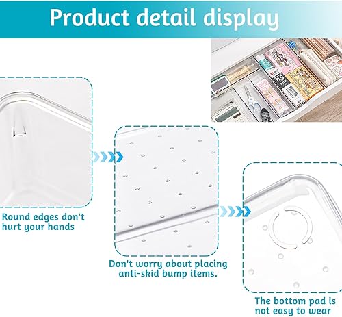 Miniatura 3 de Paquete de 8 organizadores de cajones transparentes, bandejas de organización y almacenamiento de 4 tamaños, cubos organizadores de cajones para
