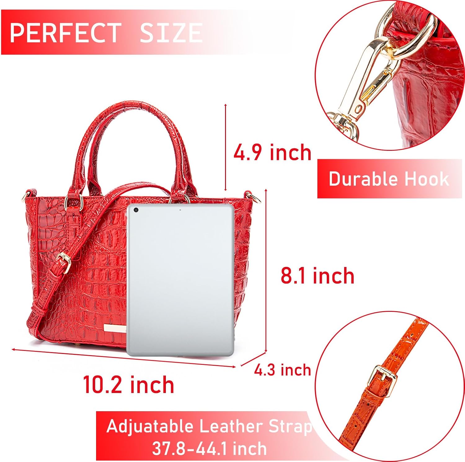 Ladies Tote Leather Bags for Women Crocodile Embossed Zipper Satchel Purse Elegant Compartments Crossbody Work - Image 2