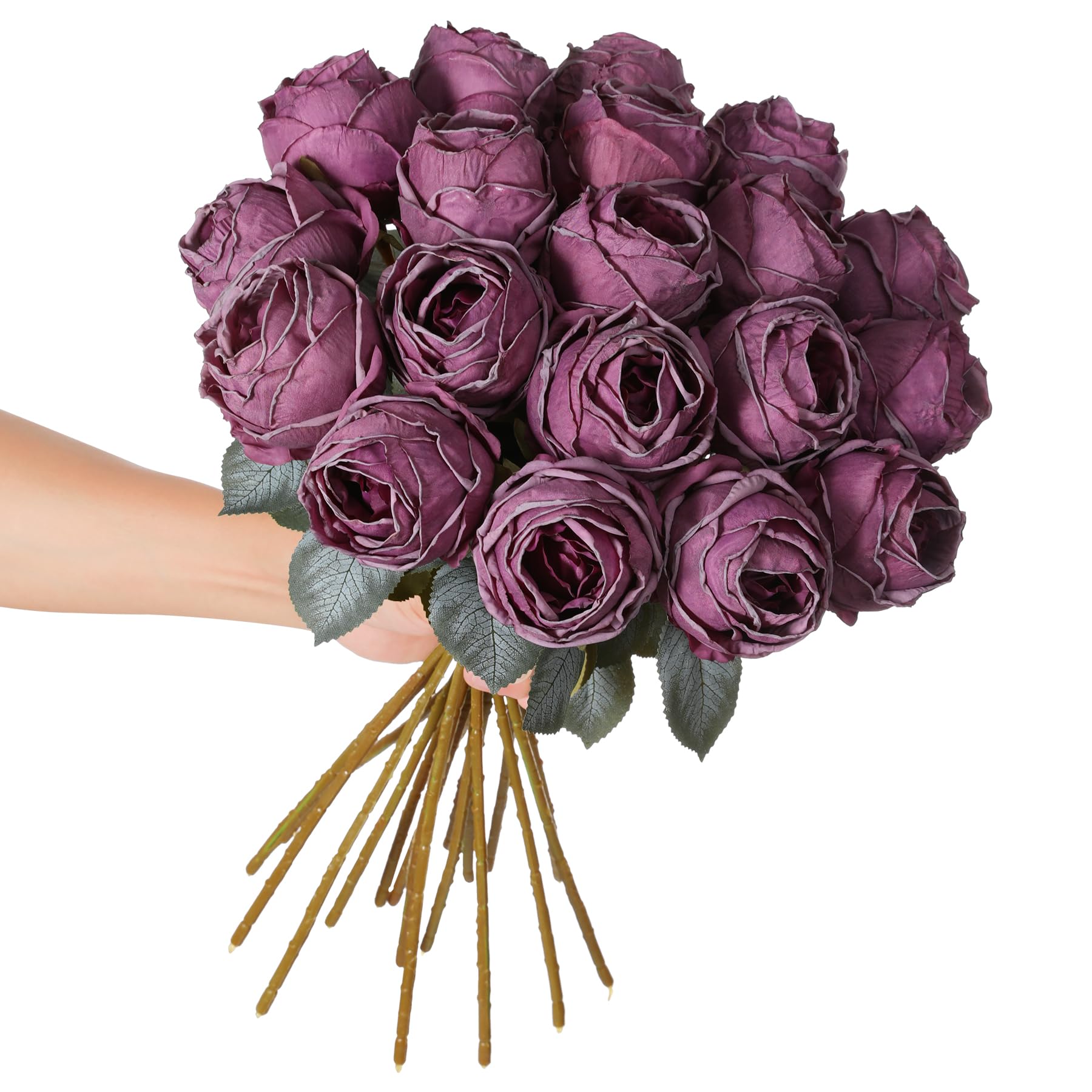 Kisflower Artificial Roses Blue Flower, 20 Inch Tall Single Rose Long Stem Fake Flower, Silk Blossom Rose