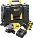 STANLEY FATMAX V20 Meuleuse d'angle 125mm sans fil et brushless, comprend une batterie Li-Ion 4.0Ah, un chargeur 2A et une malette PRO-STACK, 18V, SFMCG710M1T-QW - 1