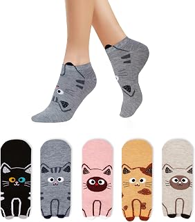 Violet Mist Funny Ankle Socks Women Girls Cute Animal Casual Cotton Socks Novelty Colorful Kawaii Cartoon Patterned 5 Pairs