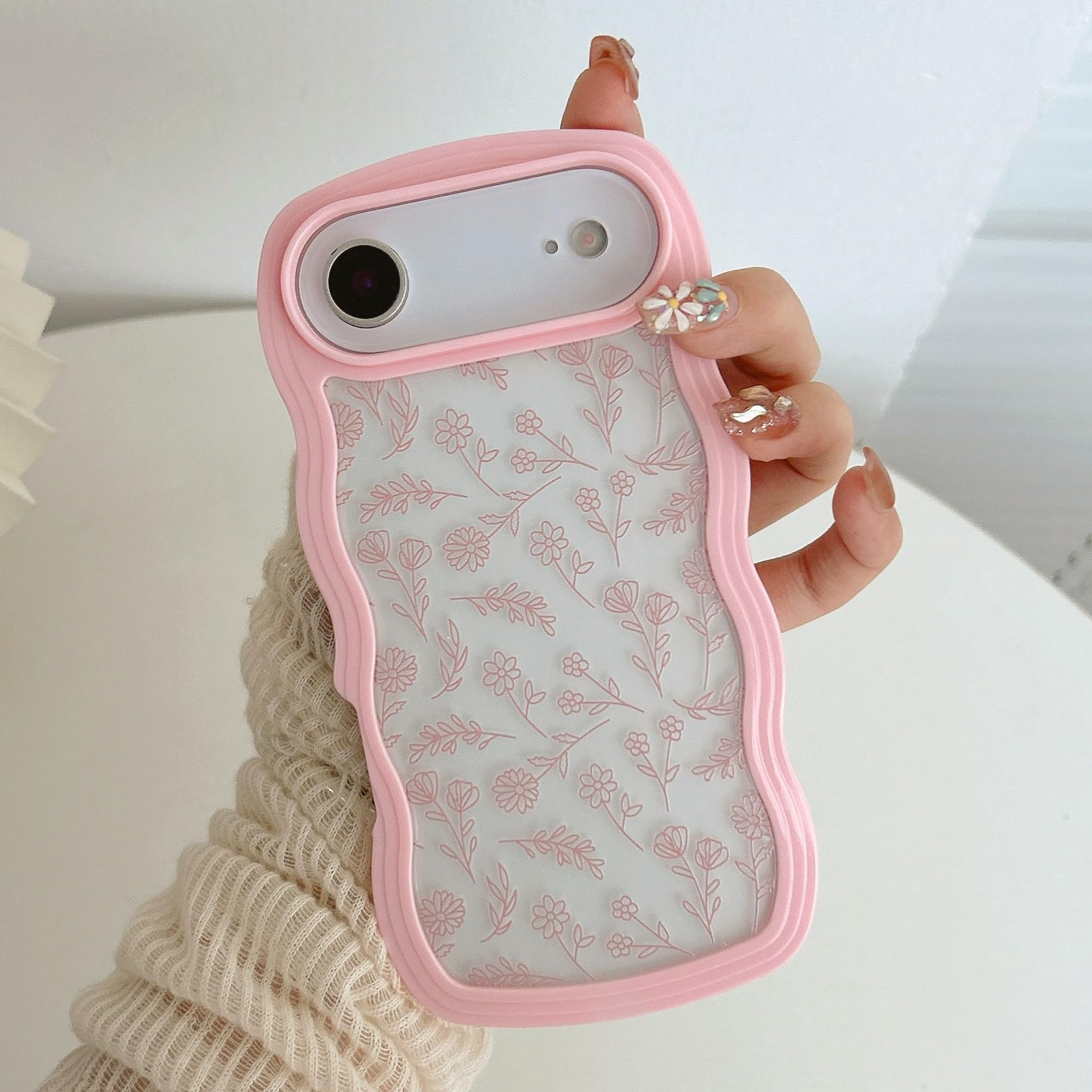 QLTYPRI Compatible with iPhone 16 Case, Cute Curly Wave Frame Clear Case for Girls Women, Transparent Soft Silicone TPU Bumper Shockproof Protective Cover for iPhone 16 - Pink — view 106