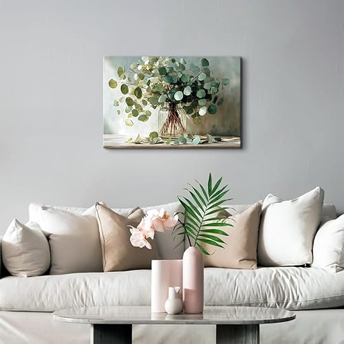 Miniatura 3 de Lienzo de eucalipto de naturaleza para pared, decoración de pared de cocina de granja, ramo de hojas verdes en tarro de masón, imágenes para