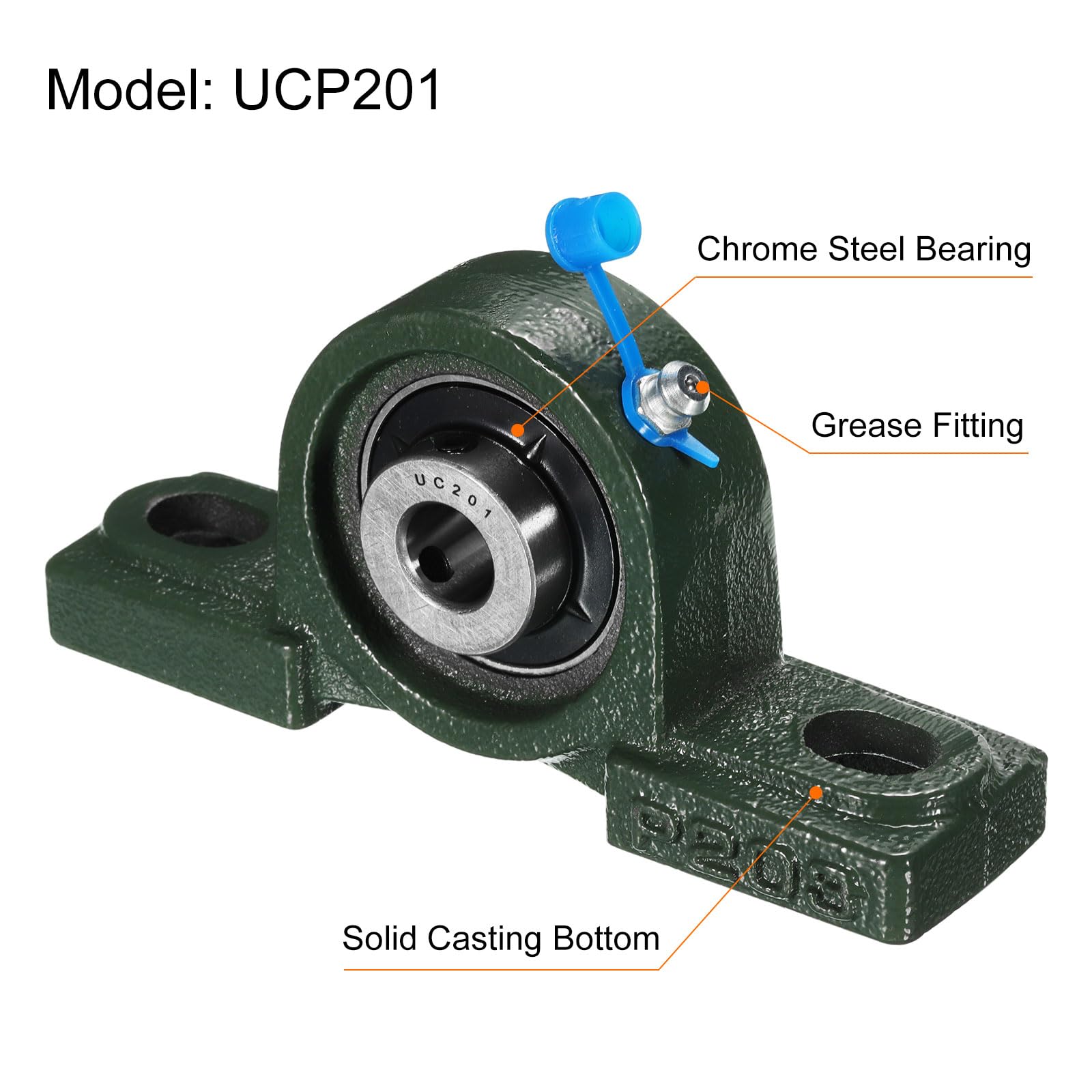 2Pcs de Paliers à Semelle UCP201, Alésage de 12mm, Auto-Alignement, Base en Fonte Solide, Roulements en Acier Chromé